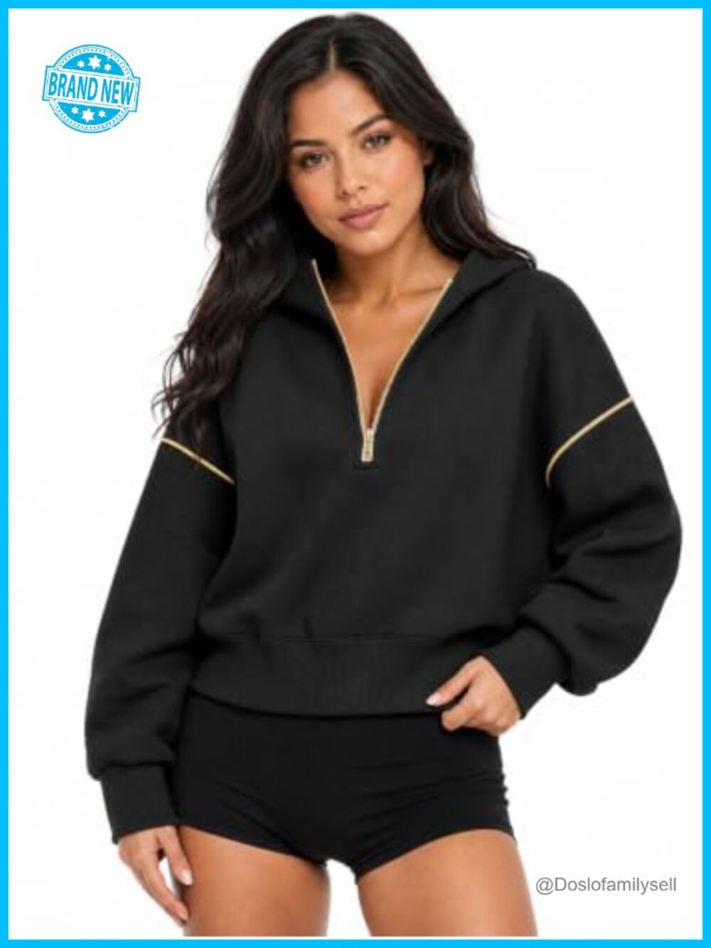 Women Half Zip Hooded Pullover Loose Sweatshirt Top